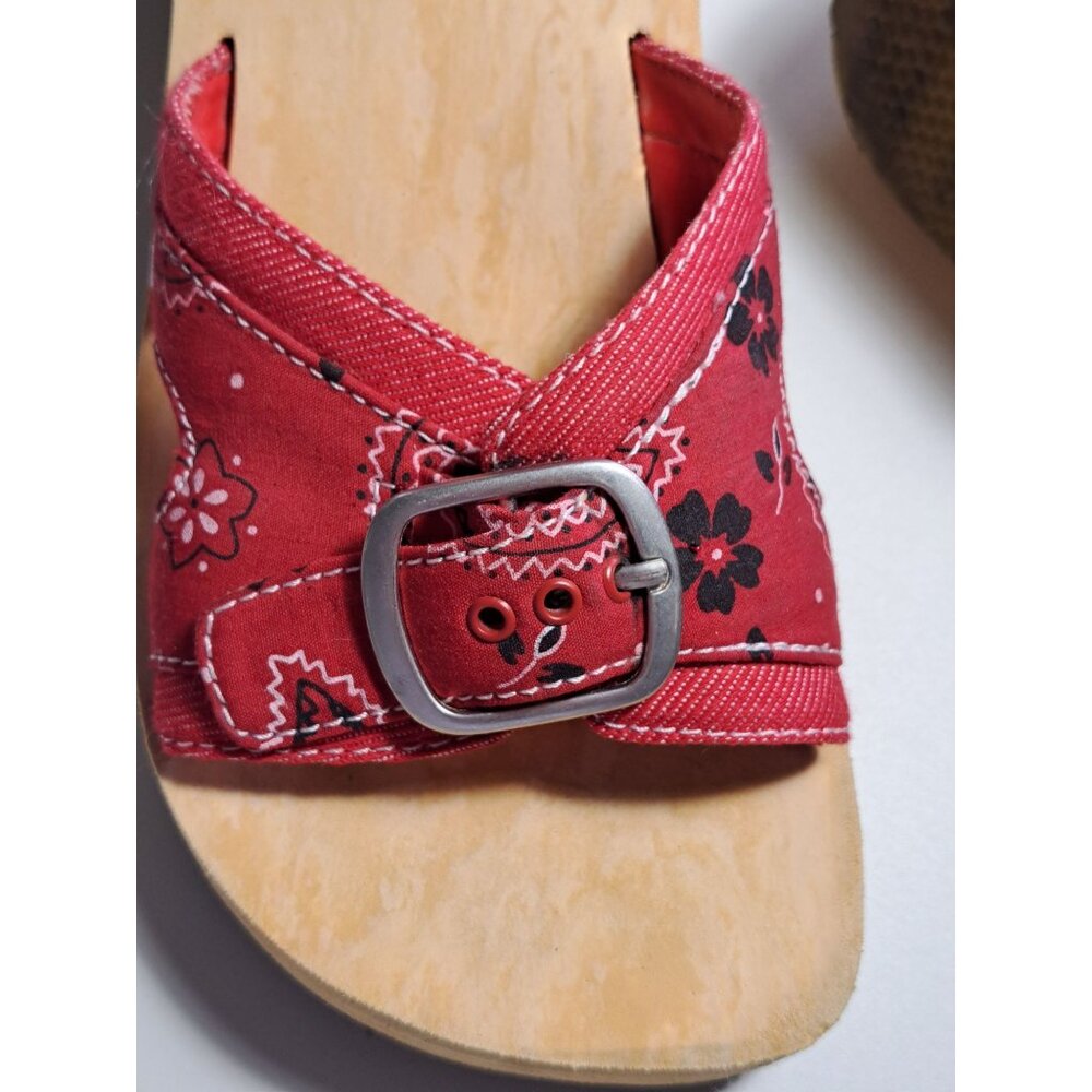 Skechers Somethin Else Bandana Red & Black Women US 8 Wooden Platform Sandal - Picture 4 of 12